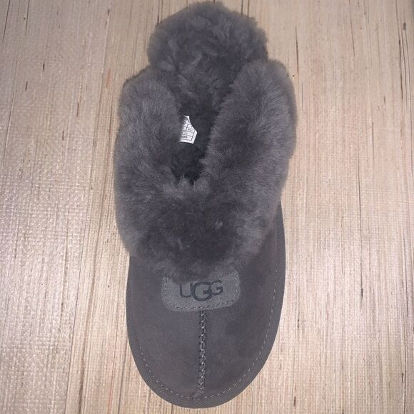 UGG COQUETTE Gray Suede Shearling Moccasin Slippers Women’s Size 9 Comfortable - Picture 13 of 16